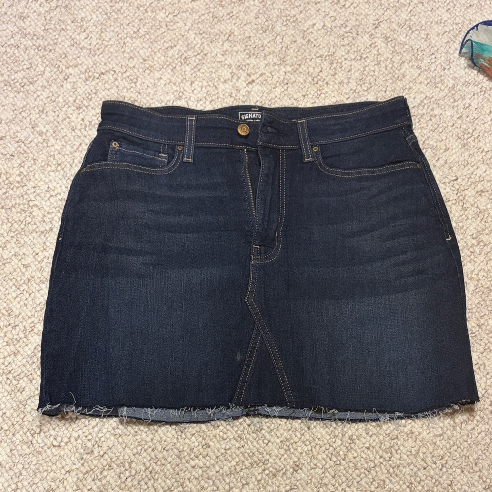 LEVI Signature Dark Blue Denim Mini Skirt with Raw Hem